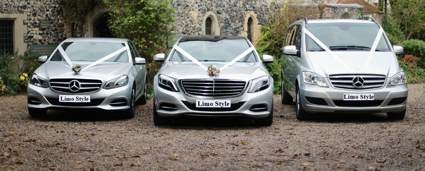 Wedding Car Hire, Limo Style, Executive E Class Mercedes, Superior S Class Mercedes, Executive V Class Mercedes